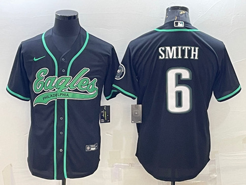 Men's Philadelphia Eagles #6 DeVonta Smith Black With Patch Cool Base Stitched Baseball Jersey